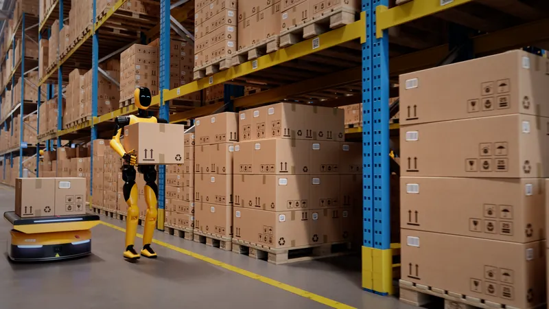 Humanoid robot in a warehouse