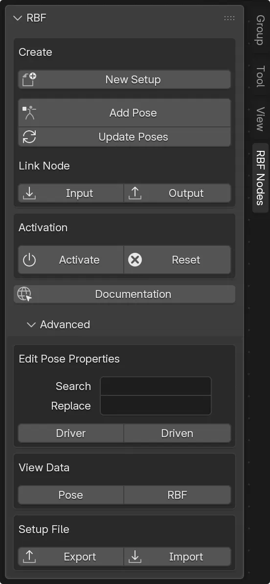 RBF Nodes Editor Sidebar.