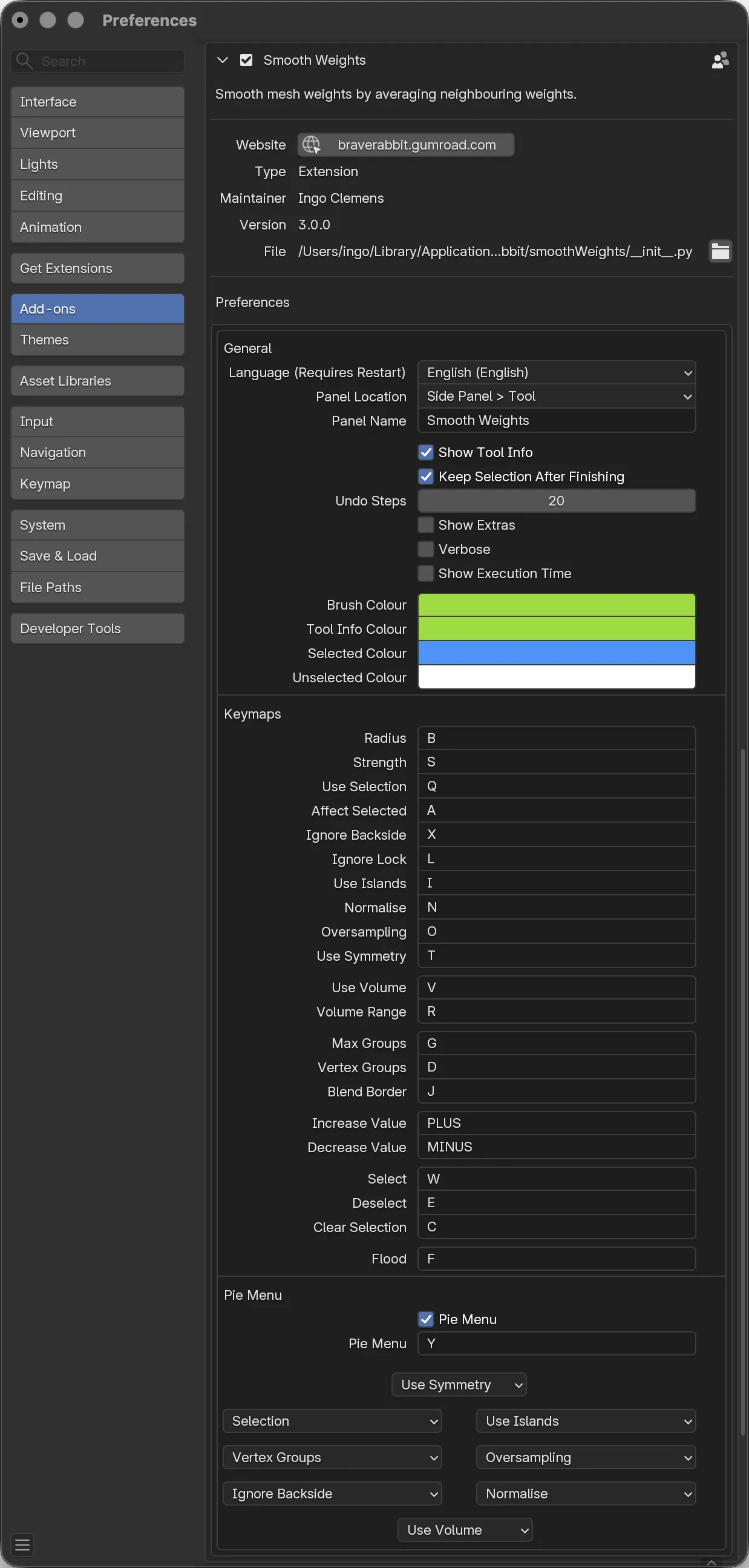 The Smooth Weights preferences panel.