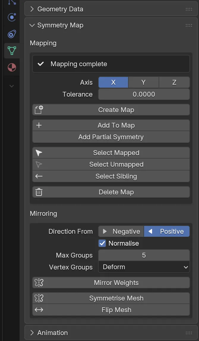 The Symmetry Map panel within the Mesh Properties.