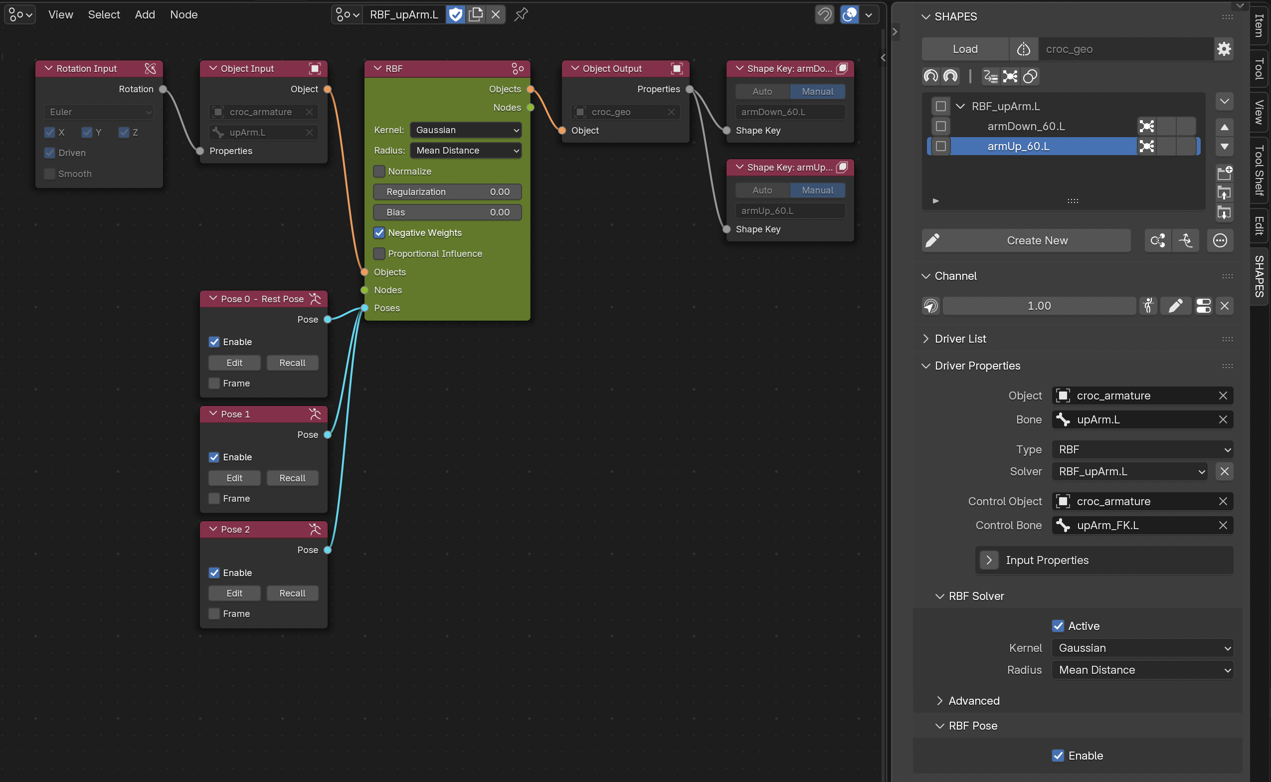 The activated solver with three poses, including the rest pose.