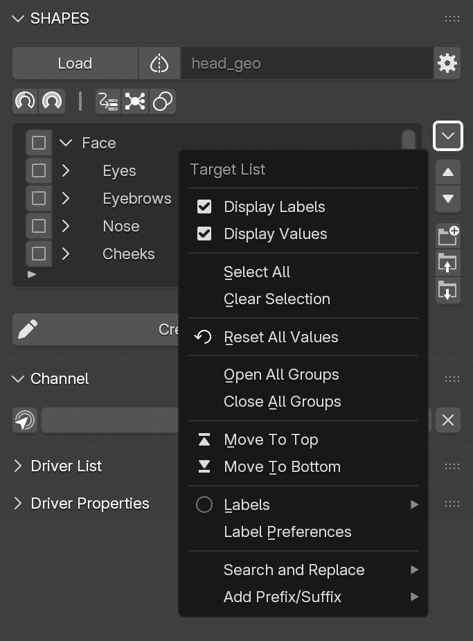 The Target List Menu.
